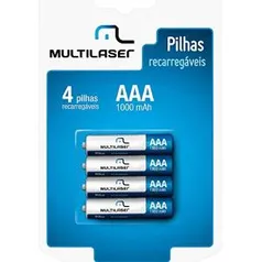 (Prime) Pilhas Recarregáveis AAA, 1000Mah Com 4 Unidades - Multilaser CB050 | R$26