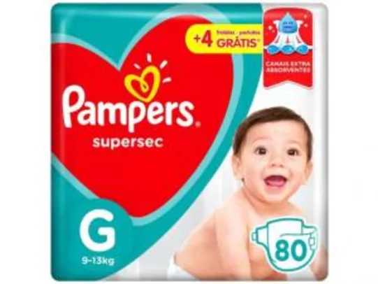 Fraldas Pampers Supersec Tam. G - 80 Un. (R$0,81 a tira) - R$65