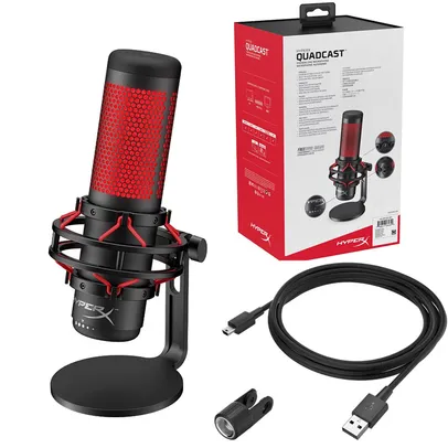 Microfone HyperX QuadCast, LED, USB, Preto e Vermelho, 4P5P6AA