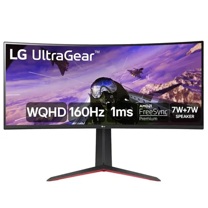 Monitor Gamer Curvo LG UltraGear LG 34", UltraWide, 160Hz, WQHD, 1ms, DisplayPort e HDMI, AMD FreeSync Premium, HDR10, 99% sRGB - 34GP63A-B