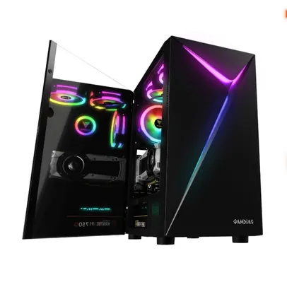 Gabinete Gamer Gamdias Argus E4 Elite, RGB, Mid Tower, Vidro Temperado, Black, Sem fonte, Com 1 Fan