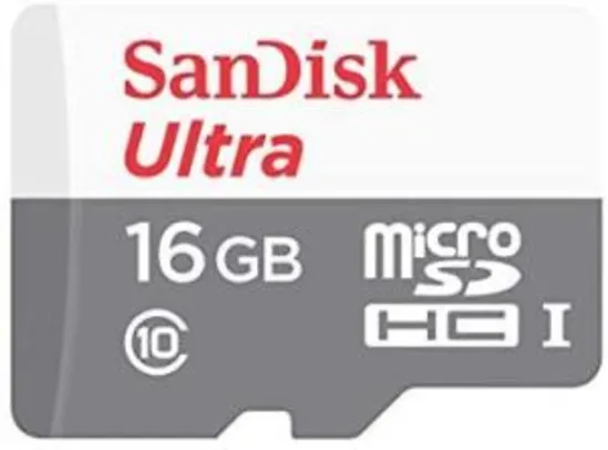 (Prime) Cartão de Memória SanDisk 16GB Micro SD Classe 10 Vel. Até 80MB/s | R$27