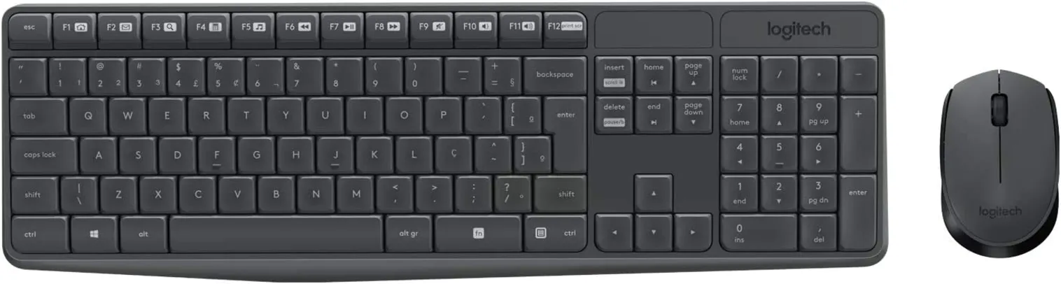 Combo Teclado e Mouse Sem Fio Logitech MK235 Cinza com Conexão USB - Pilhas Inclusas