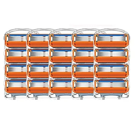 Refis de lâminas de barbear masculinas de substituição de 5 lâminas, 20 peças
