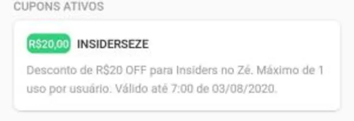 [Membros Insiders] R$20 OFF em pedidos no Zé Delivery