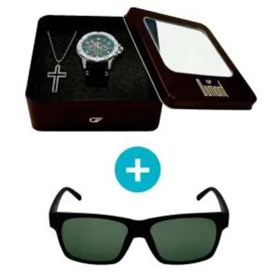 Kit Promocional: Relógio Dumont + Brinde: Crucifixo + Óculos de Sol. R$ 161,91