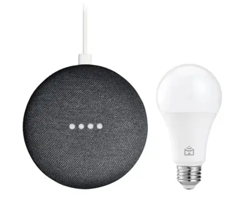 Nest Mini 2ª geração Smart Speaker com Google - Assistente Carvão + Lâmpada Inteligente Positivo