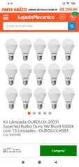 Kit Lâmpada OUROLUX Superled Bulbo Ouro 9W Bivolt 6500K com 15 Unidades