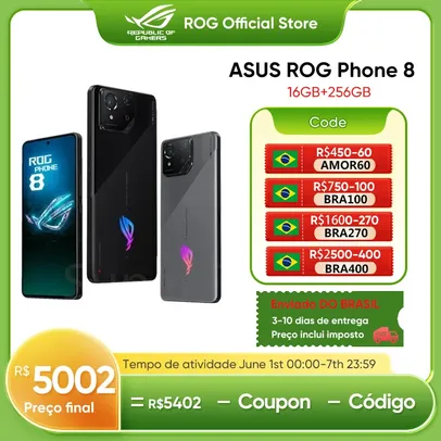 Smartphone ASUS ROG Phone 8 com Snapdragon 8, 5G, Tela de 6,78" com 165Hz e NFC