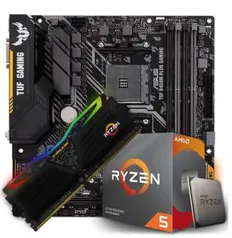 Kit Upgrade Placa Mãe Asus TUF B450M-PLUS GAMING, AMD AM4 + Processador AMD Ryzen 5 3600 3.6GHz + Memória Tuf DDR4 8GB 3000MHz | R$2.626