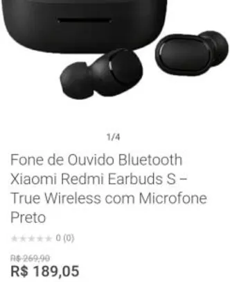 Fone de Ouvido Bluetooth Xiaomi Redmi Earbuds S - True Wireless com Microfone Preto | R$ 189