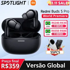 [Com taxa] Xiaomi Redmi Buds 5 Pro versão global até 52dB ativo Nolse cancelamento de 38 horas de bateria longa