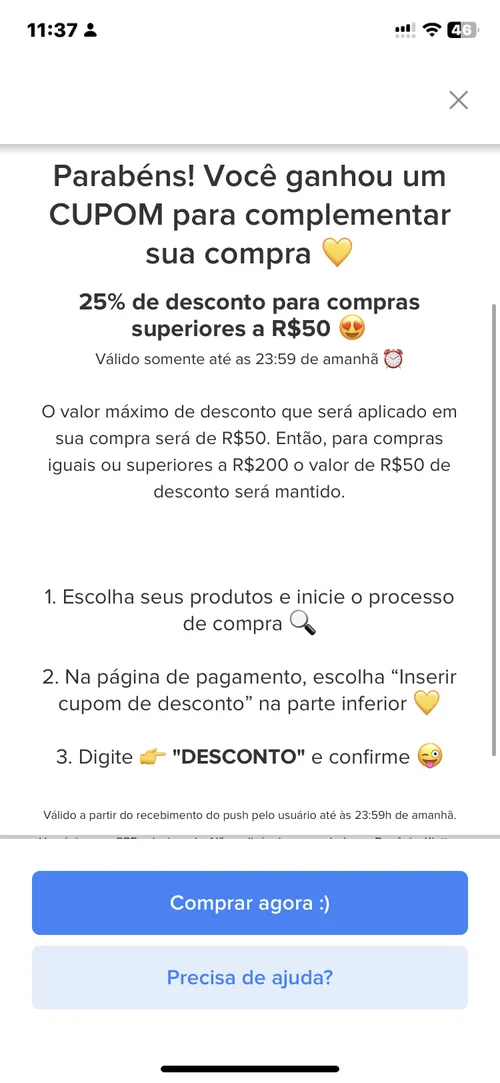 Imagem na descrição da promoção