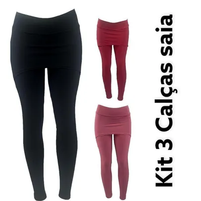 KIT 3 Calça Saia Academia 