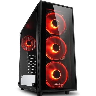 (4 FANS) Gabinete Gamer Sharkoon TG4 Red sem Fonte, Mid Tower, USB 3.0, 4 Fans, Preto com Lateral em Vidro | R$300