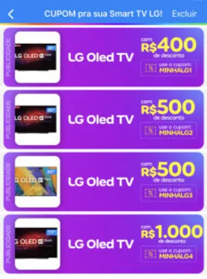 Cupons até R$1000 OFF TV LG OLED