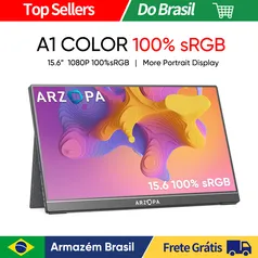 [Armazém Brasil]ARZOPA A1C 15.6'' 100% sRGB Monitor Portatil 1080P Segundo Mo