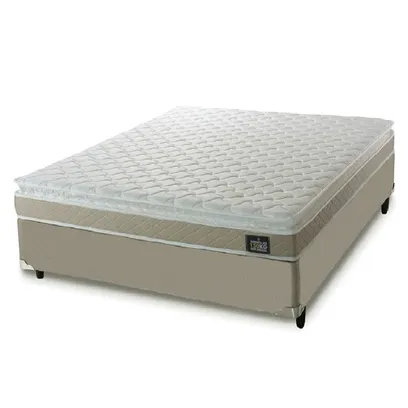 Foto do produto Cama Box Casal Colchão D45 Com Pillow Top Hellen Strong 138x188x62cm Bege - Suporta Até 150kg