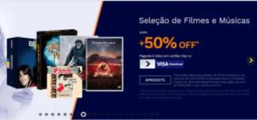 [Visa Checkout] 50% OFF em seleção de filmes e músicas na Saraiva