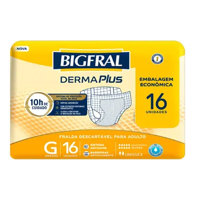 [R$ 39,74 levando 4] Fralda Geriátrica Bigfral Derma Plus Tamanho G Com 16 Unidades