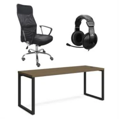 Cadeira Presidente Giratória + Mesa Diretor 1,90m + Headset | R$358