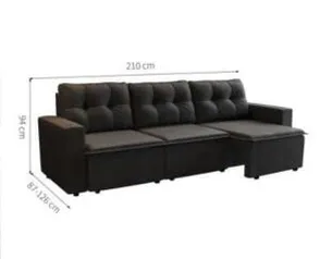 Sofá 3 Lugares Retrátil Nairóbi Suede Preto 210 cm R$721