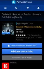 Diablo III: Reaper of Souls - Ultimate Evil Edition (Brazil)(PS3) - R$ 50