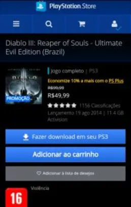 Diablo III: Reaper of Souls - Ultimate Evil Edition (Brazil)(PS3) - R$ 50