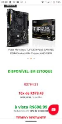 Placa Mae Asus TUF X470-PLUS GAMING DDR4 Socket AM4 Chipset AMD X470 - R$700