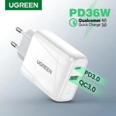 Ugreen 36w carregador rápido usb carga rápida 4.0 3.0 tipo c | R$91