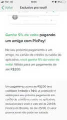 [Usuários Selecionados] 5% de Cashback no Picpay (max R$10)