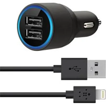 Carregador Veicular Automotivo 2 Saidas USB  Cabo para Iphone 5 6 7 8 Belkin por R$ 20