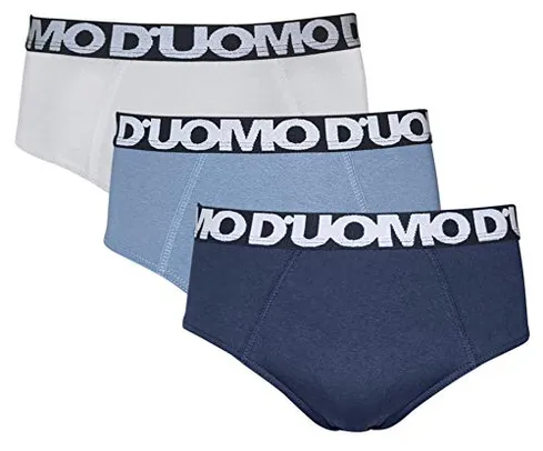 Kit 3 Cuecas Slip Algodão, Duomo, Masculino, Marinho/Azul/Branco, P