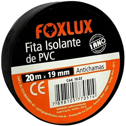 [Super R$8] Fita Isolante 20 Mts. Preta C/1 Un - Fox Lux