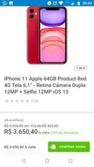 iPhone 11 Apple 64GB Product Red 4G Tela 6,1”