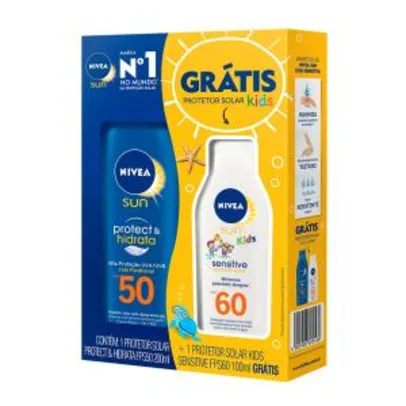 Kit Protetor Solar Corporal Nivea Protect & Hidrata FPS50 200ml + Sensitive Kids FPS60 100ml | R$22