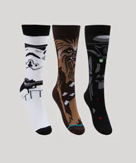 kit de 3 meias masculinas cano alto star wars estampadas multicor | R$24