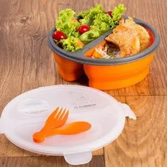 Marmita de Silicone La Cuisine Retrátil Redonda Laranja com 2 Divisões - 946ml | R$12