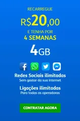 Tim Pré Top Classic 4GB + 12GB ATIVAR SMS 28 dias R$20,00