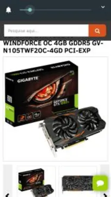 Placa de vídeo Gigabyte GeForce GTX 1050 TI Windforce OC 4GB - R$ 834