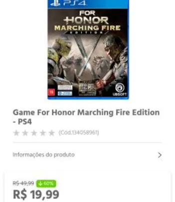 Game For Honor - Marching Fire Edition PS4 | R$ 20