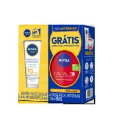 Kit Nivea Antissinais Protetor Solar Facial Nivea Sun Toque Seco Fps 70 40ml Grátis Creme Facial Antissinais 100ml