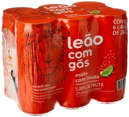 Pack de Matte Leão Limão com Gás Lata 290ml, 6 unidades