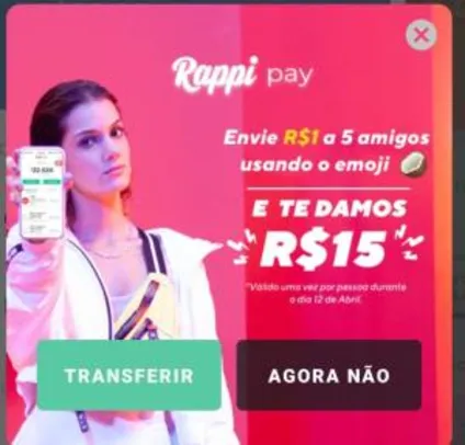 Envie R$1 para 5 amigos e receba R$15 de saldo de Rappi Pay