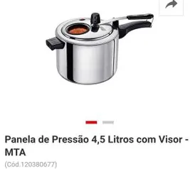 Panela de Pressão 4,5 Litros com Visor - MTA(Cód.120380677) - R$64