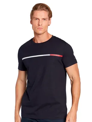 Camiseta Tommy Hilfiger Masculina Two Tone Chest Stripe Azul Marinho