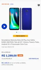 Smartphone Motorola Moto G9 Play Azul Safira 64GB, 4GB RAM | R$ 1.169