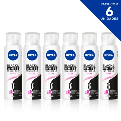 Desodorante Antitranspirante Aerosol NIVEA Invisible Black & White Clear 150ml- 6 unidades KIT