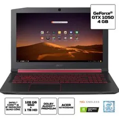 [CS+AME 2667,49] Notebook Gamer Acer AN515-52-5771 Intel Core I5 8GB (Geforce GTX1050 com 4GB) 1TB + 128GB SSD 15,6" Endless