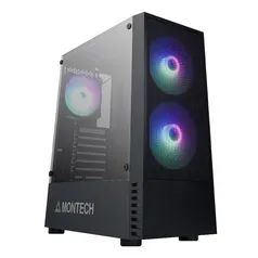 Gabinete Gamer Montech X2 MESH, Mid Tower, Vidro Temperado, Black, ATX, Sem Fonte, Com 3 Fans RGB